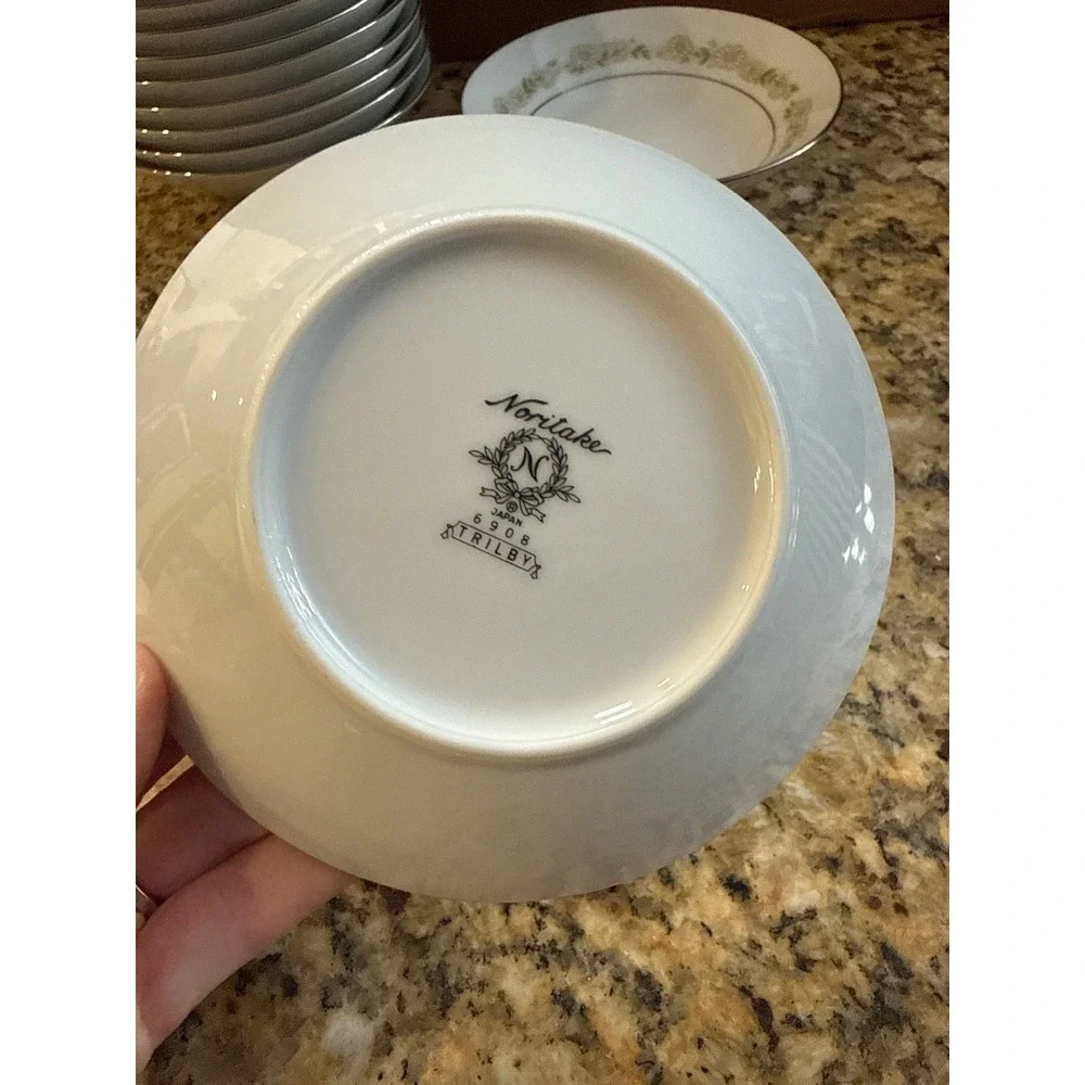 Noritake Trilby 6908 Fruit Dessert Bowl White Daisy Floral Platinum‎ Trim Japan